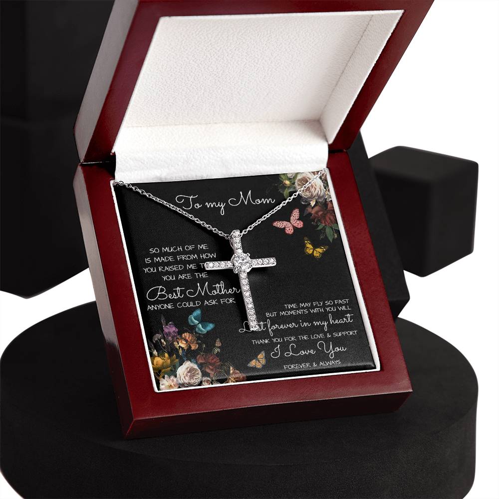 To My Mom Time May Fly Mother's Day Necklace Mother's Day CZ Cross Necklace