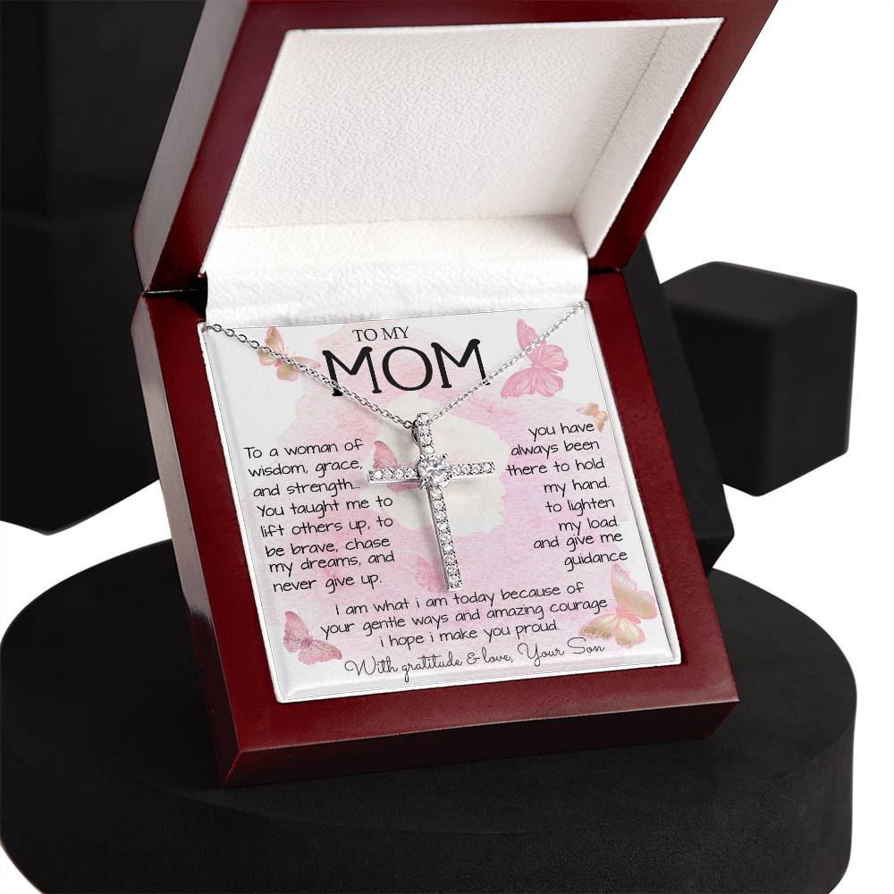 To My Mom Necklace To A Woman Of Wisdom Mother's Day Gift For Mom From Son Mother's Day CZ Cross Necklace