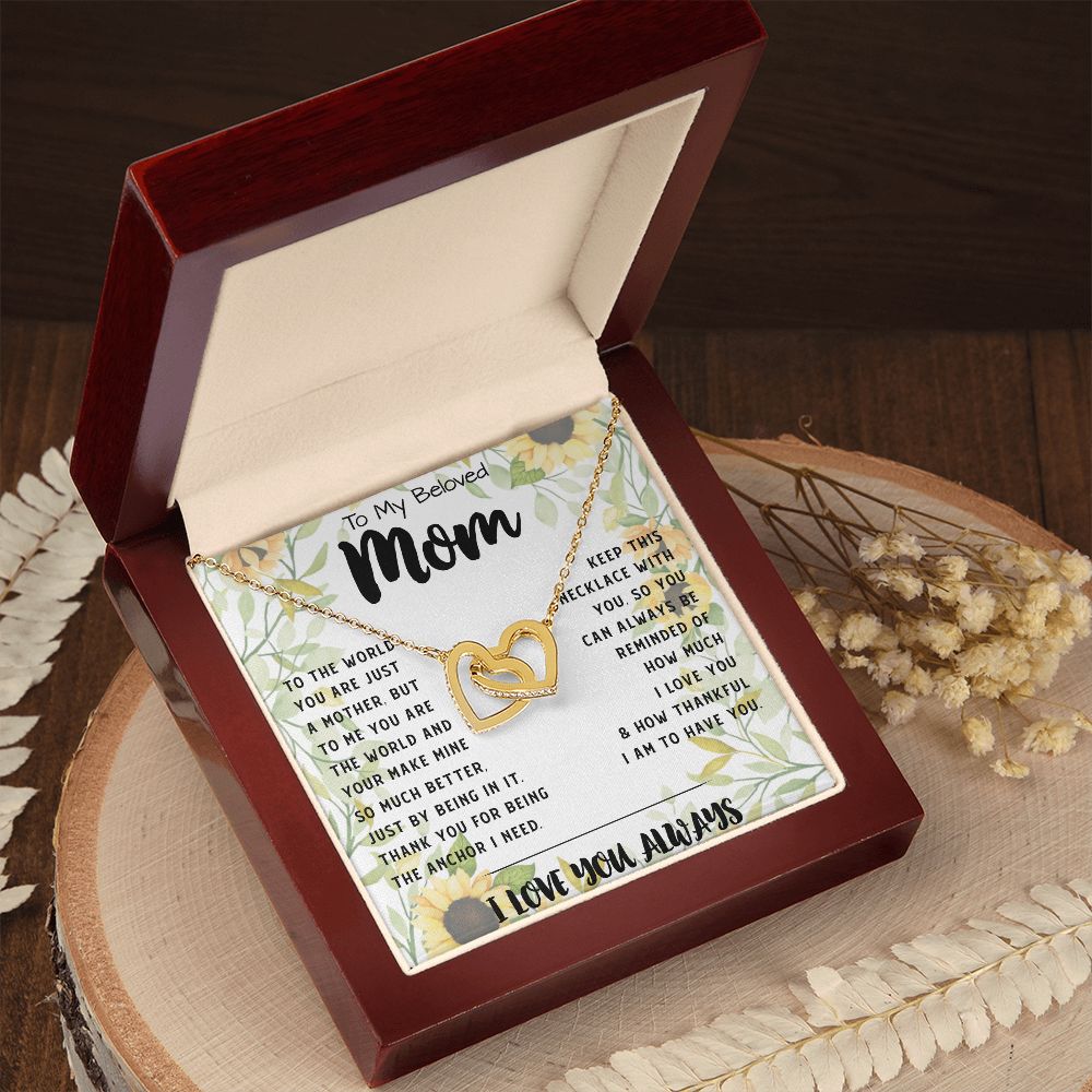 To My Mom - You Are The World Mother's Day Necklace Mother's Day Interlocking Hearts Necklace