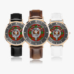 Clan Adair Crest & Tartan Knot Sterling Silver Selling Ultra-Thin Leather Strap Quartz Watch (Rose Gold With Indicators)