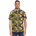Men Hawaiian Shirt Colorful Flower and Scary Skulls Men Short Sleeve Shirt