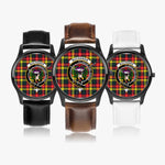 Scottish Buchanan Modern 2 Watch Tartan Crest Leather Strap Classic Plaid Watch