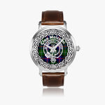 Malcolm Scottish Clan Tartan Crest Badge Old Silver Automatic Watch Size 46mm