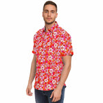 Men Hawaiian Shirt Checkerboard Hibiscus Hawaiian Floral Men Short Sleeve Shirt