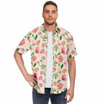 Men Hawaiian Shirt Cute Tropical Pink Flamingo Floral Hawaiian Men Short Sleeve Shirt