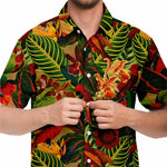 Men Hawaiian Shirt Antique Tropical Parrots Jungle Pattern Hawaiian Men Short Sleeve Shirt