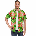 Men Hawaiian Shirt Flamingo Birds and Tropical Plants Hawaiian Men Short Sleeve Shirt