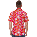 Men Hawaiian Shirt Checkerboard Hibiscus Hawaiian Floral Men Short Sleeve Shirt