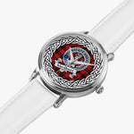 MacQueen Scottish Clan Tartan Crest Badge Silver Automatic Watch Size 46mm