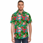 Men Hawaiian Shirt Flamingo Birds and Tropical Garden Watercolor Hawaiian Men Short Sleeve Shirt