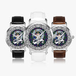 Wood Scottish Clan Tartan Crest Badge Silver Automatic Watch Size 46mm