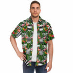 Men Hawaiian Shirt Flamingo Flowers Hibiscus Black White Stripe Hawaiian Men Short Sleeve Shirt