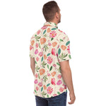 Men Hawaiian Shirt Cute Tropical Pink Flamingo Floral Hawaiian Men Short Sleeve Shirt
