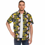 Men Hawaiian Shirt Colorful Flower and Scary Skulls Men Short Sleeve Shirt