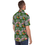Men Hawaiian Shirt Flamingo Flowers Hibiscus Black White Stripe Hawaiian Men Short Sleeve Shirt