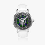 Clan Gunn Crest & Tartan Knot Sterling Silver Unisex Automatic Watch (Silver) Size 46mm