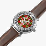 Scottish Leask Clan Tartan Crest Badge Silver Automatic Watch Size 46mm