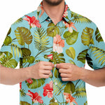 Men Hawaiian Shirt Flowers Hibiscus Tropical pattern Blue Hawaiian Men Short Sleeve Shirt