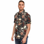 Men Hawaiian Shirt Boho Gothic Skull With Flowers Pattern Hawaiian Men Short Sleeve Shirt
