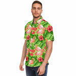 Men Hawaiian Shirt Flamingo Birds and Tropical Plants Hawaiian Men Short Sleeve Shirt