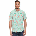 Men Hawaiian Shirt Flamingo's Tropical Bird Pink Green Hawaiian Men Short Sleeve Shirt