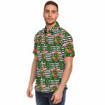 Men Hawaiian Shirt Flamingo Flowers Hibiscus Black White Stripe Hawaiian Men Short Sleeve Shirt
