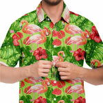 Men Hawaiian Shirt Flamingo Birds and Tropical Plants Hawaiian Men Short Sleeve Shirt