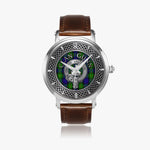 Clan Gunn Crest & Tartan Knot Sterling Silver Unisex Automatic Watch (Silver) Size 46mm