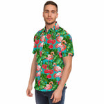 Men Hawaiian Shirt Flamingo Birds and Tropical Garden Watercolor Hawaiian Men Short Sleeve Shirt