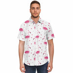 Men Hawaiian Shirt Cute Pink Girly Flamingo Love Heart White Hawaiian Men Short Sleeve Shirt