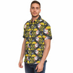 Men Hawaiian Shirt Colorful Flower and Scary Skulls Men Short Sleeve Shirt