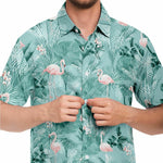 Men Hawaiian Shirt Flamingo Orchid Tropical Pattern Blue Hawaiian Men Short Sleeve Shirt