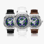 Scottish Strachan Clan Tartan Crest Badge Silver Automatic Watch Size 46mm