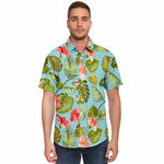 Men Hawaiian Shirt Flowers Hibiscus Tropical pattern Blue Hawaiian Men Short Sleeve Shirt