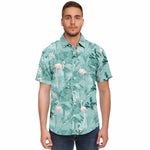 Men Hawaiian Shirt Flamingo Orchid Tropical Pattern Blue Hawaiian Men Short Sleeve Shirt