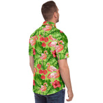 Men Hawaiian Shirt Flamingo Birds and Tropical Plants Hawaiian Men Short Sleeve Shirt