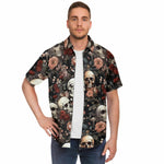 Men Hawaiian Shirt Boho Gothic Skull With Flowers Pattern Hawaiian Men Short Sleeve Shirt