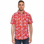Men Hawaiian Shirt Checkerboard Hibiscus Hawaiian Floral Men Short Sleeve Shirt