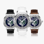 Scottish Hutton Clan Tartan Crest Badge Silver Automatic Watch Size 46mm