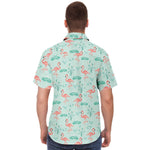 Men Hawaiian Shirt Flamingo's Tropical Bird Pink Green Hawaiian Men Short Sleeve Shirt