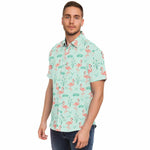 Men Hawaiian Shirt Flamingo's Tropical Bird Pink Green Hawaiian Men Short Sleeve Shirt