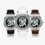 Leslie Scottish Clan Tartan Crest Badge Silver Automatic Watch Size 46mm