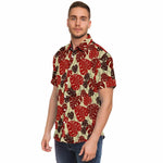 Men Hawaiian Shirt Checkerboard Hibiscus Hawaiian Floral Red Hawaiian Men Short Sleeve Shirt