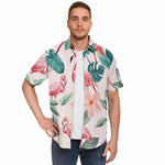 Men Hawaiian Shirt Flamingos Pink and Tropical Flowers Hawaiian Men Short Sleeve Shirt