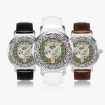 Scottish Pollock Clan Tartan Crest Badge Silver Automatic Watch Size 46mm