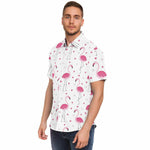 Men Hawaiian Shirt Cute Pink Girly Flamingo Love Heart White Hawaiian Men Short Sleeve Shirt