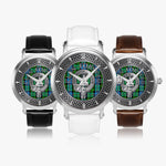 Clan Forsyth Crest & Tartan Knot Sterling Silver Unisex Automatic Watch (Silver) Size 46mm