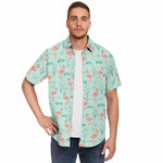 Men Hawaiian Shirt Flamingo's Tropical Bird Pink Green Hawaiian Men Short Sleeve Shirt