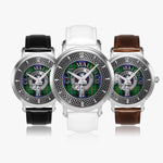 Clan Malcolm Crest & Tartan Knot Sterling Silver Unisex Automatic Watch (Silver) Size 46mm