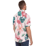 Men Hawaiian Shirt Flamingos Pink and Tropical Flowers Hawaiian Men Short Sleeve Shirt